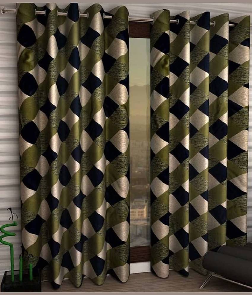 N2C Home Floral Semi-Transparent Eyelet Curtain 5 ft ( Pack of 2 ) - Green