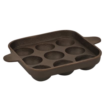 RK Sayti Cast Iron Square Paniyaram Pan with 9 Pits, Pre-Seasoned, Gas Stove and Induction Compatible