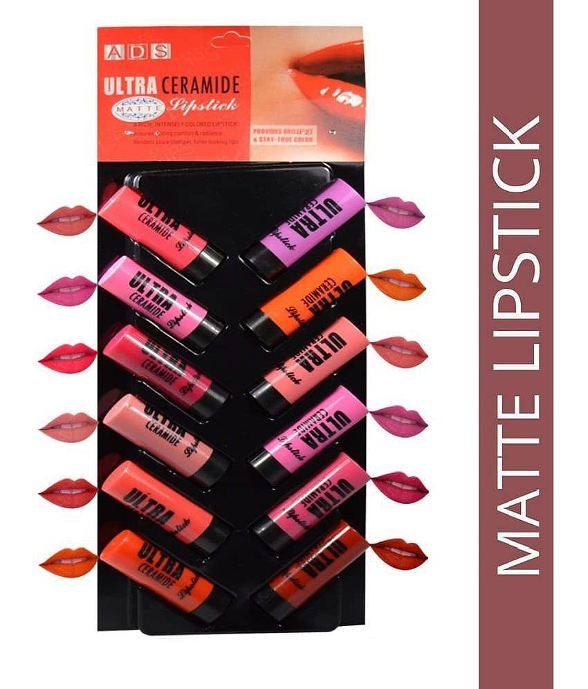 ADS Ultra Ceramide Matte Lipstick Multicolor Combo of 12 2.5 gm