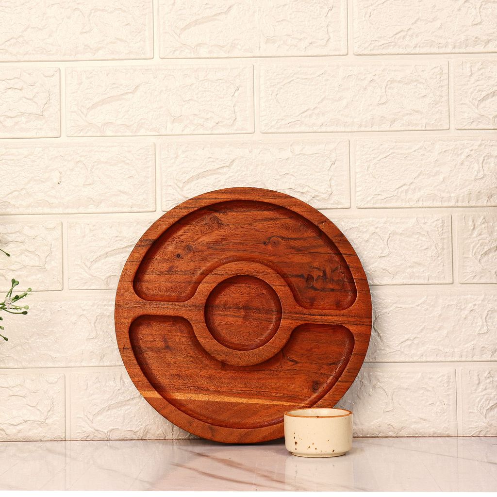 Femora Round Wooden Serving Tray with Bowl, 1 pc Tray & Bowl, 10 Inch(25 * 25 CM), 1 Year Warranty.