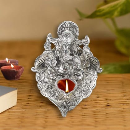 DreamKraft Metal Patta Ganesh with Deepak for Home Decor and Temple