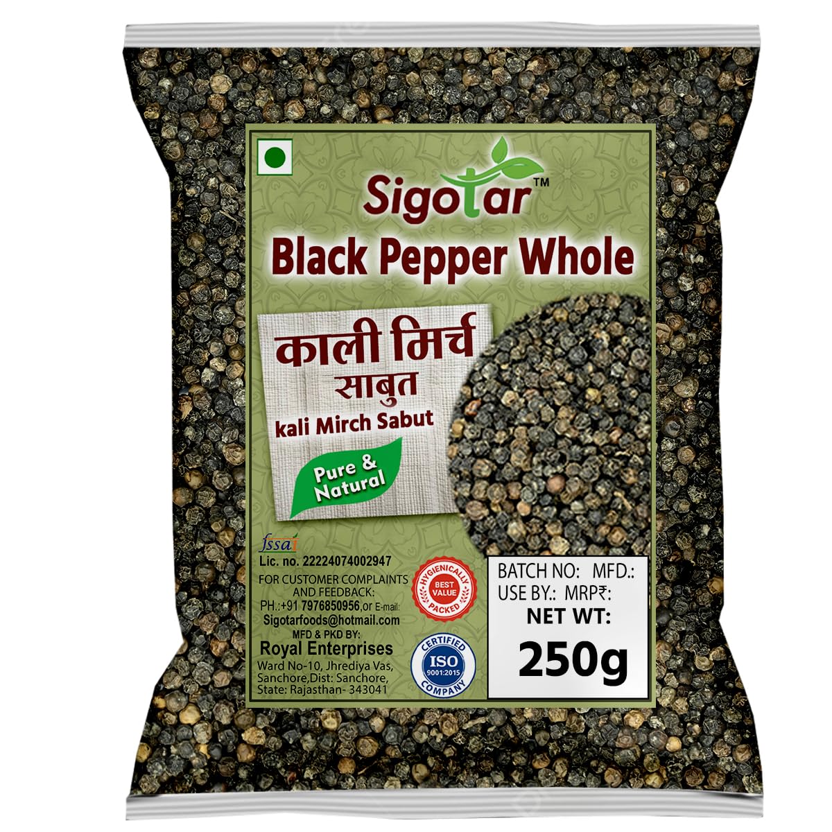 Black Pepper Whole (Kali Mirch Sabut), Pure & Natural,