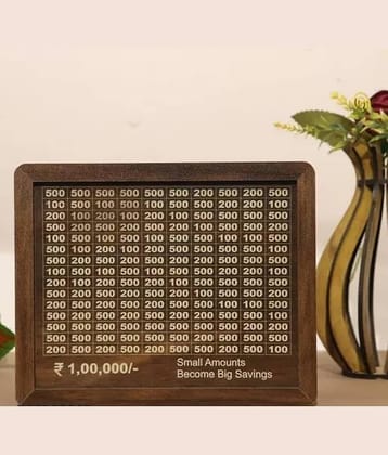 Wooden Piggy Money Bank Saving Box With Saving Target Upto 1 Lakh (Brown)