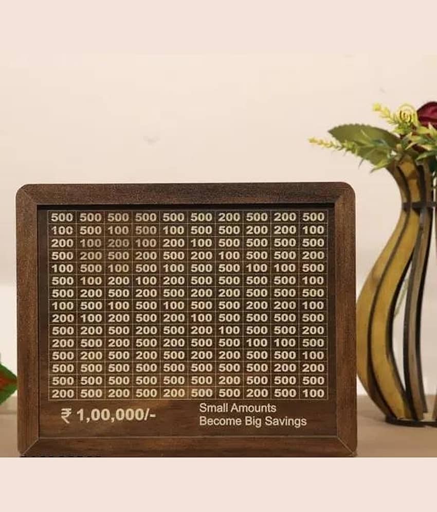 Wooden Piggy Money Bank Saving Box With Saving Target Upto 1 Lakh (Brown)