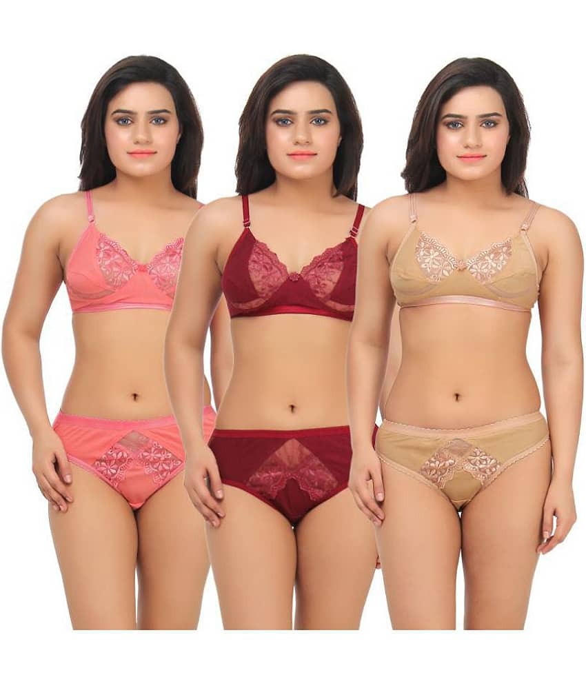 TCG Pack of 3 Cotton Lycra Women's Bra & Panty Set ( Multi Color )