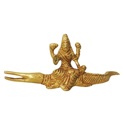 Brass Ganga Ji Sitting On Crocodile Idol | River Goddess Decor, Height : 2.5 Inch (BSMAS814 A)
