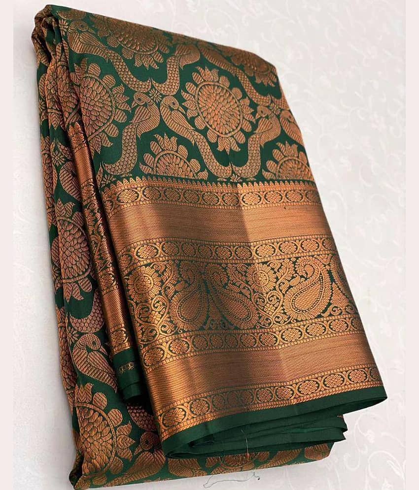 Vastukala Silk Woven Saree With Unstitched Blouse Piece ( Green )