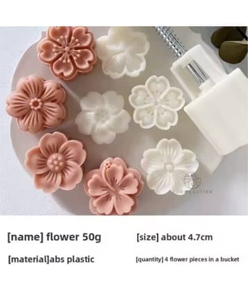 Mooncake Mold Press with 5 Stamps | DIY Cookie Cutter, Pastry Biscuit Maker | Flower Shape Mid Autumn Festival Cake Decorating Tool | Food Grade Plastic Baking Mold for Kitchen