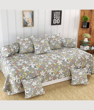 Homefab India Microfibre Floral Diwan Set 8 Pcs - Gray
