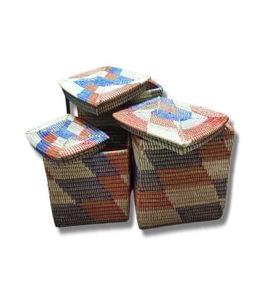 Handwoven Laundary Basket With Lid Set Of Three