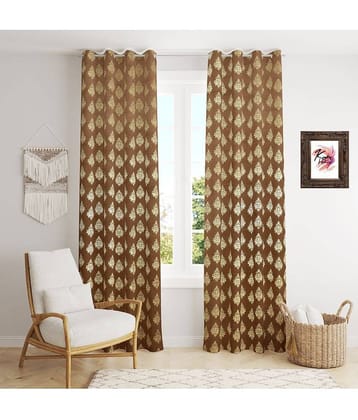 Kraftiq Homes Floral Room Darkening Eyelet Curtain 9 ft ( Pack of 2 ) - Brown