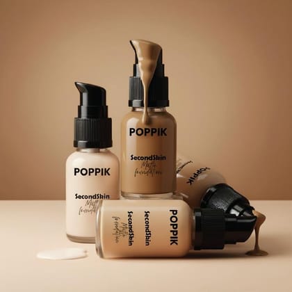 POPPIK Second Skin Matte Foundation 40ml | Paraben & Sulfate Free, Mineral Oil Free, Hydrating Buildable Coverage with UV Protection | Smooth, Natural, Non-Greasy Finish for All Skin Types