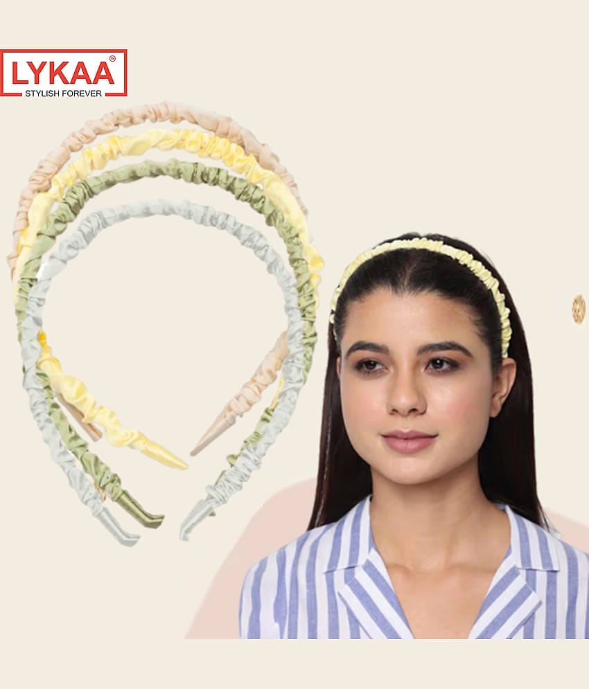 Lykaa Headbands Satin Silk Twine Beautiful Fancy Frill Hair Band For Girls Women, 4 Pcs Multicolor