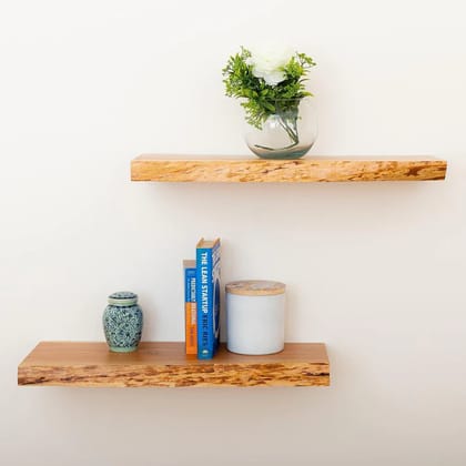 SahajHast Rustic Wood Floating Shelves  Set of 2 | 24 Inches | Solid Acacia Wood | Hidden Steel Brackets | Wall-Mounted Storage & Dcor