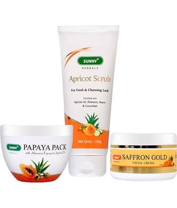 SUNNY HERBALS Saffron Cream, Papaya Pack, Apricot Scrub & Exfoliators 100 gm