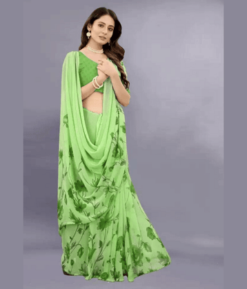 Sanwariya Silks Georgette Printed Saree With Unstitched Blouse Piece ( Green )