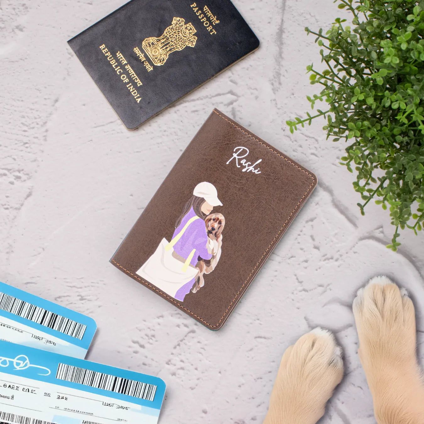 PERSONALISED PRINTED PASSPORT COVER - PET LOVER - BROWN