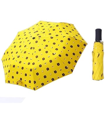 Infispace Manual Umbrella For  Boys & Girls, UV-Rays Safe 23 Inch Large Size 3-Fold Bear Print Umbrella,Yellow Color Umberallas For Sun & Rain - Yellow