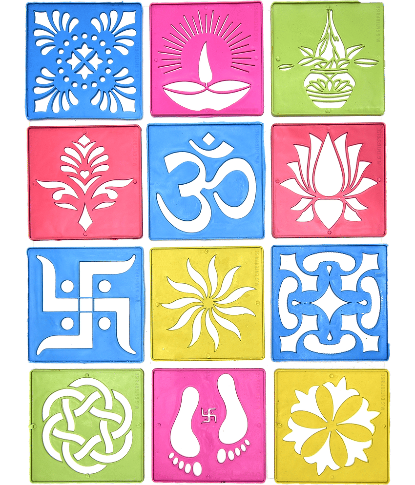 M.G ENTERPRISE DIY Plastic Rangoli Stencils For Floor and Wall PLS-H-12 Set of 12 pc (4 in x 4 in)