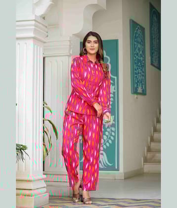 Yash Gallery Women Printed Tunic With Trousers Co-Ord Set ( Pink )