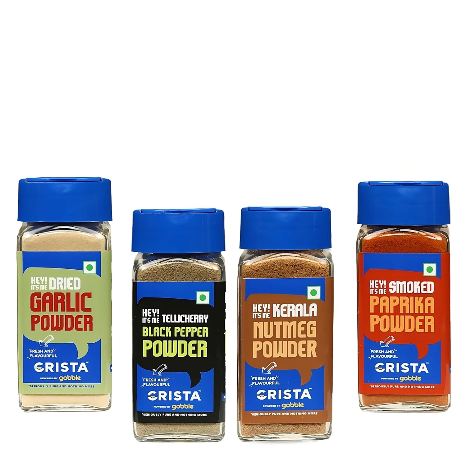 CRISTA Kitchen Ground Spices (Masala) Basics Combo Pack (Nutmeg Powder 50 gm, Garlic Powder 40 gm, Paprika Powder, 45 gm & Black Pepper Powder 50 gm) - Pack of 4