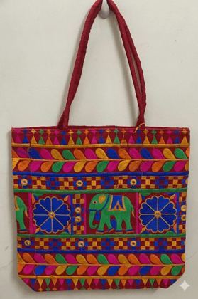Baggz And Baggz Handcrafted Artisan Tote Bag (Red, Free Size) | Intricate Multi-Color Embroidery | Festive & Traditional Use Baggz And Baggz Handcrafted Artisan Tote Bag (Red, Free Size) | Intricate Multi-Color Embroidery | Festive & Traditional Use