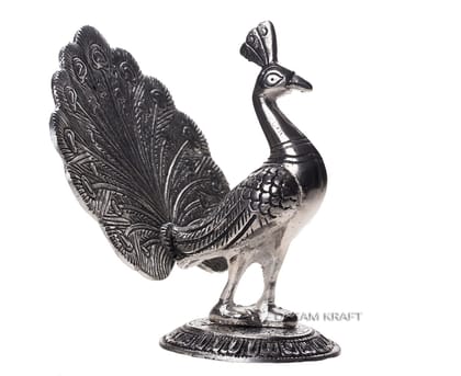DreamKraft White Metal Dancing Peacock Showpiece idol For Home Decor and Gift DreamKraft White Metal Dancing Peacock Showpiece idol For Home Decor and Gift