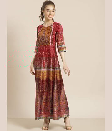 Juniper Satin Maroon Fit And Flare Dress - Single