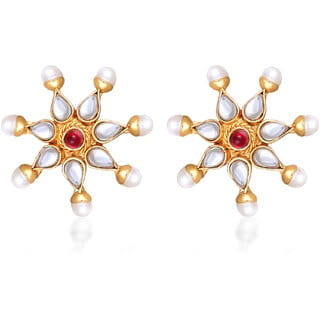 Polki Red Stone & Moti studded alloy Stud Earring for Women and Girls- (VFJ1466ERG-WHITE) Polki Red Stone & Moti studded alloy Stud Earring for Women and Girls- (VFJ1466ERG-WHITE)