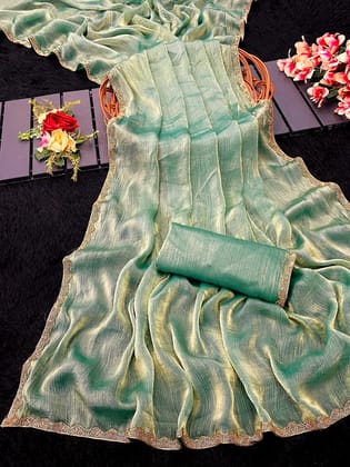 Fendi Saree in Green (Color - Green) by SHIV TEXTILES Fendi Saree in Green (Color - Green) by SHIV TEXTILES