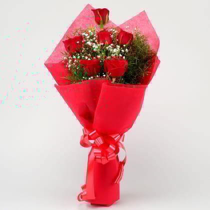 Vivid Love 6 Red Roses Bouquet For Valentine's Day Gift