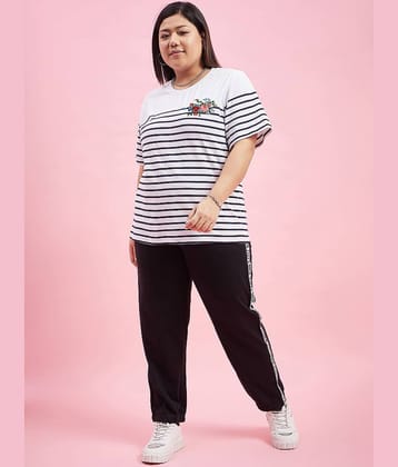 AUSTIVO Women Striped Top With Joggers Co-Ord Set ( White )