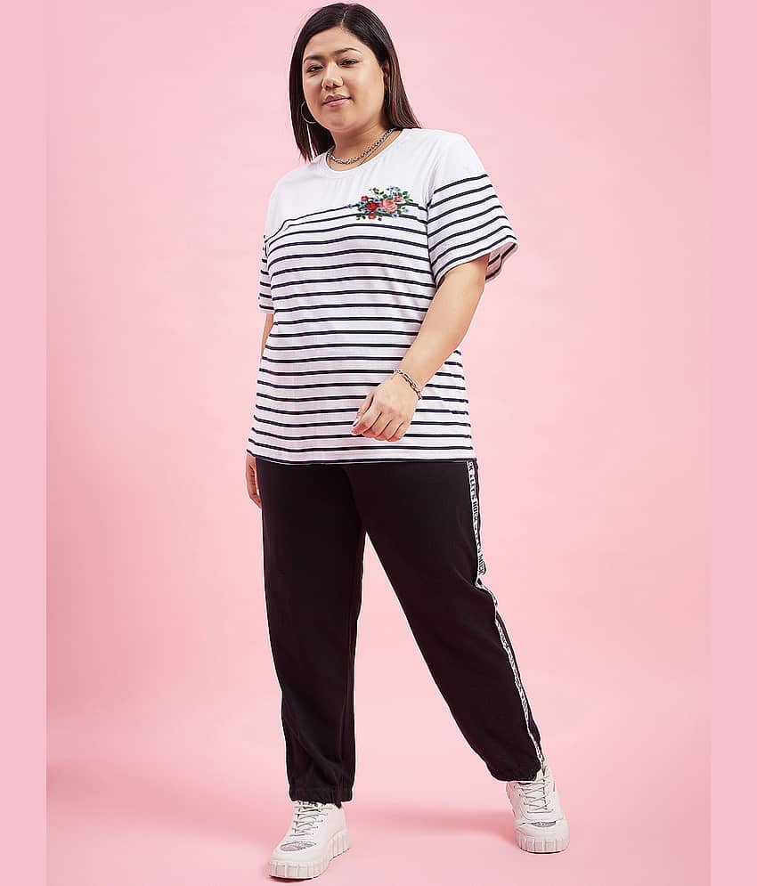 AUSTIVO Women Striped Top With Joggers Co-Ord Set ( White )