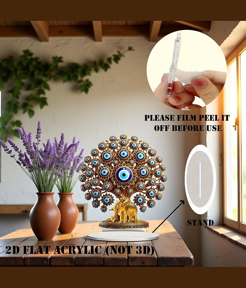 3MADS 2D Flat Acrylic Evil Eye Tree with Golden Elephant