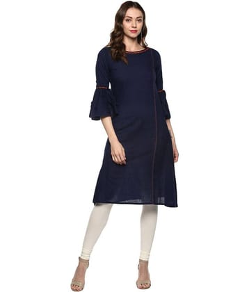 Yash Gallery Pack of 1 Cotton Solid A-line Women's Kurti - ( Blue )