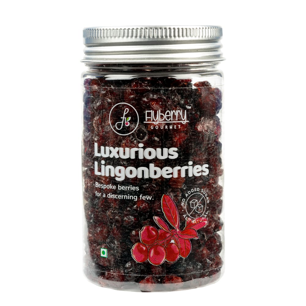Flyberry Gourmet Dried Lingonberries, 100g | Sugar Free | Infused with Organic Apple juice