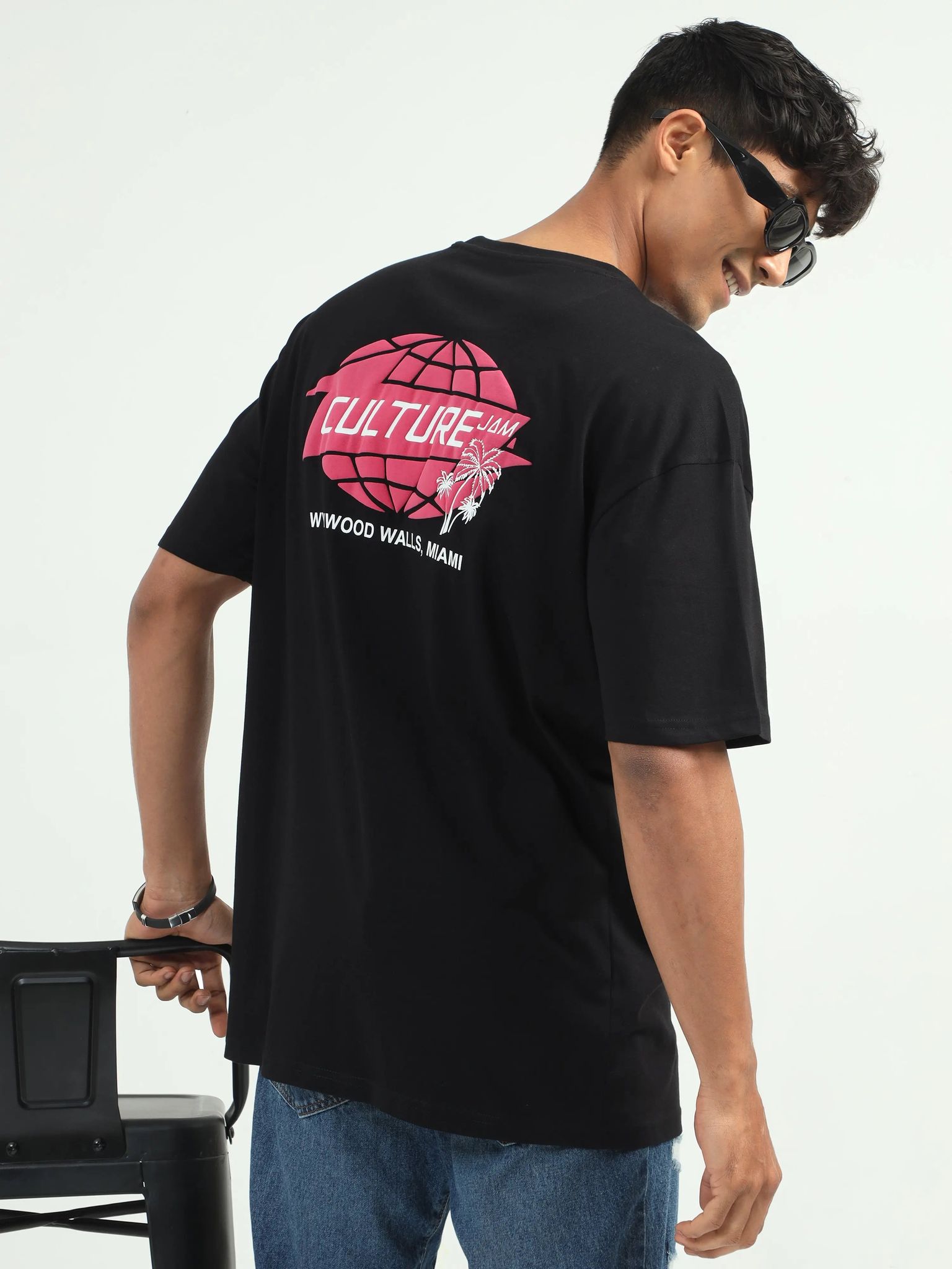 Men CULTURE JAM Printed Oversized T-Shirt-S / Black