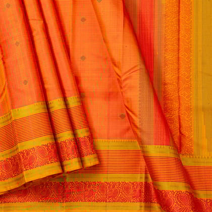 Orange And Yellow Non Zari Kanchipuram Silk Saree For Office Wear PV RM NZ 460