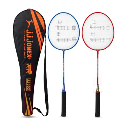 JJ Jonex 303 Set of 2 Steel Badminton Racquets with Full Cover � Durable, Lightweight, Indoor & Outdoor Play