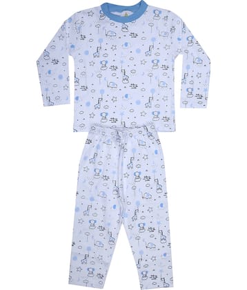 KABOOS Pack of 1 Boys 100% Cotton Nightsuit Set ( White )