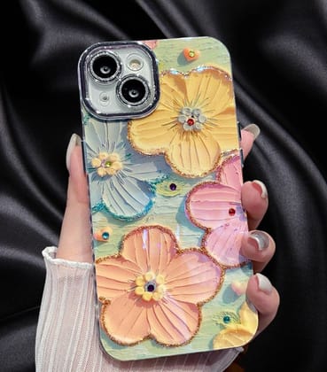 Cute Floral Glossy Glitter Cover-iPhone 13