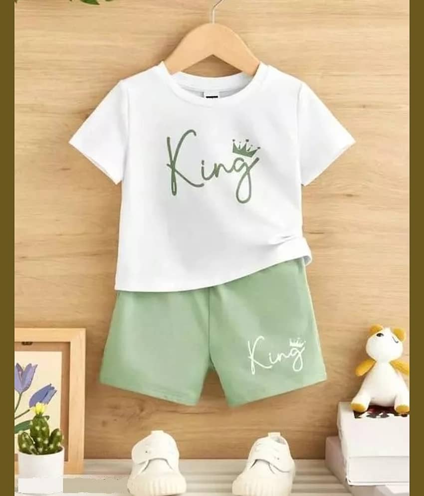 CUTEVIBE Pack of 1 Boys Cotton Blend T-Shirt & Shorts Set ( White )
