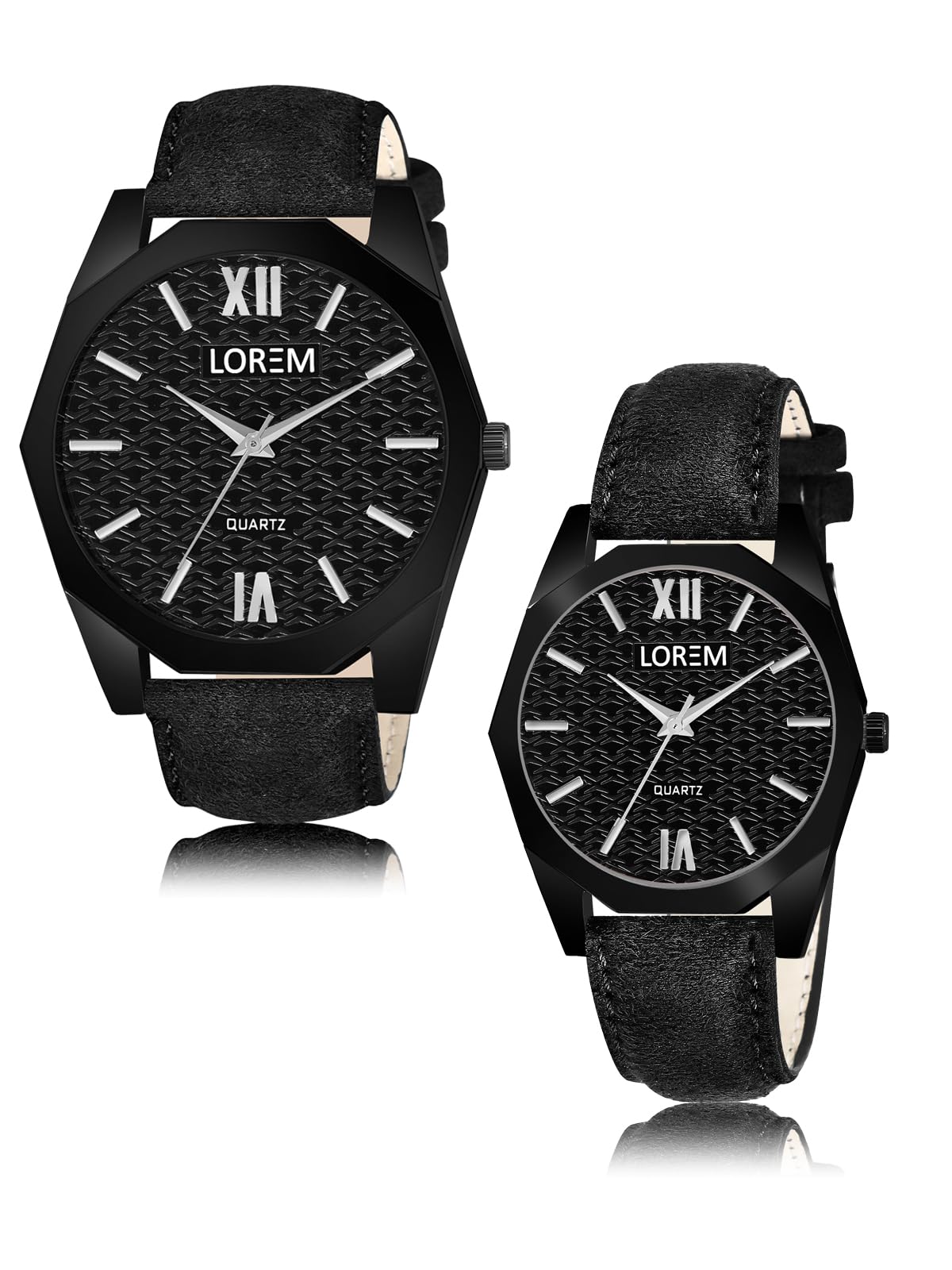 LOREM Stylish 3D Embossed Analog Watch Pair-UF