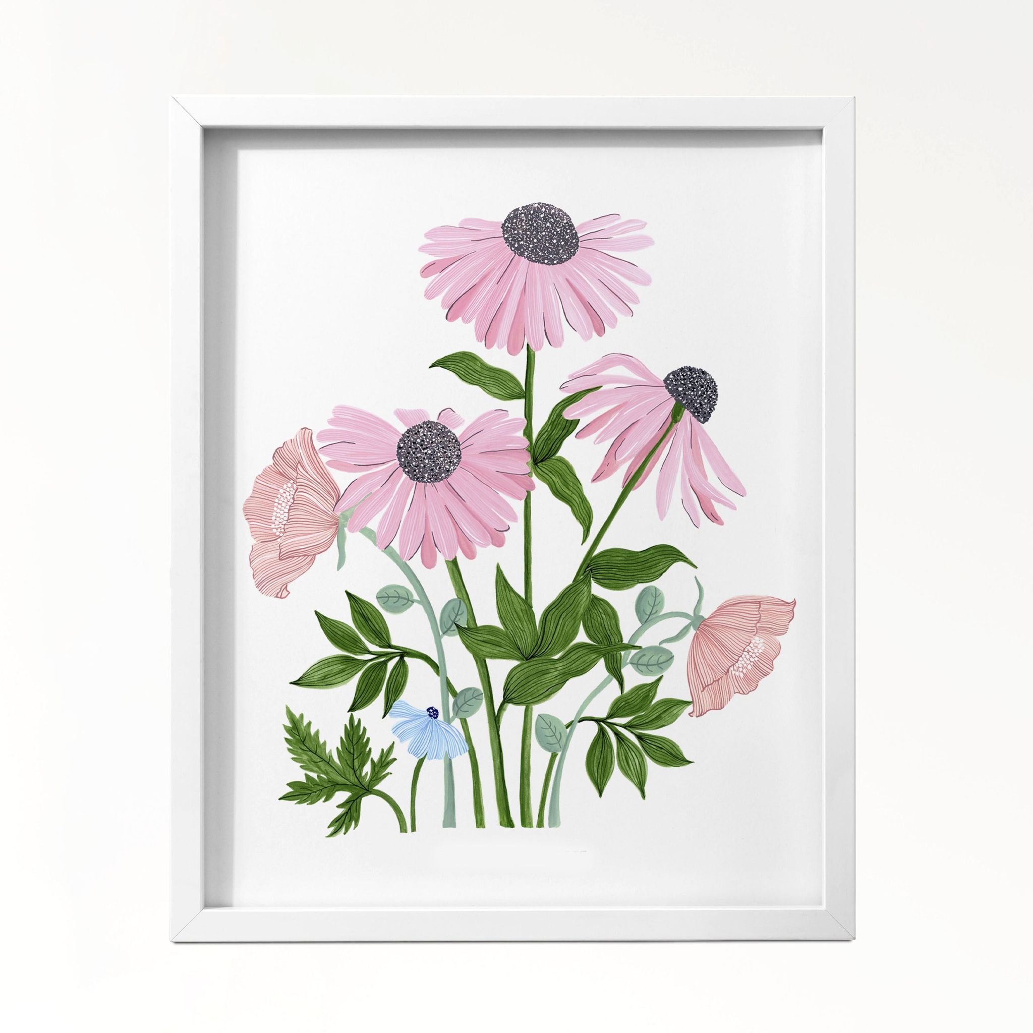 Daisy Bouquet Botanical Wall Art Frame-8x10 inches / White Frame