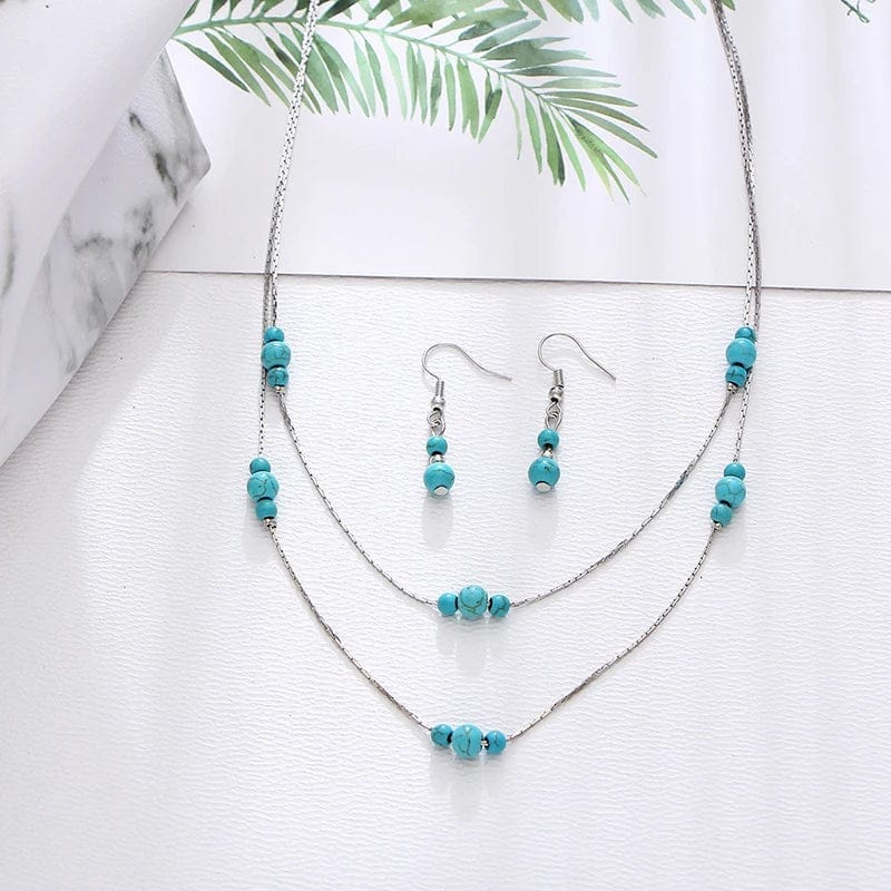 Gemstone Layer Necklace Earring Set Natural Crystal Jewelry Necklace Spiritual Crystals Healing Stone Necklace