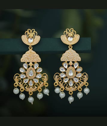 Sukkhi Glitzy Pearl Gold Plated Mint Collection Chandelier Earring For Women
