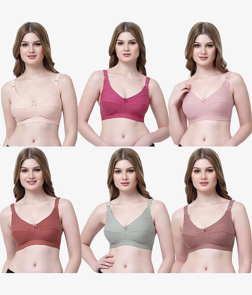 Softskin Pack of 6 Cotton Blend Non Padded Everyday Bra For Women ( Multicolor )