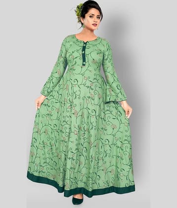 HAYA - Green Rayon Women's Flared Kurti ( Pack of 1 )