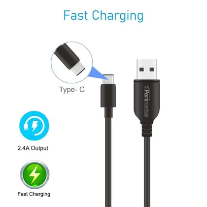 Portronics Konnect Core II - USB to Type C 3A 1M Micro Fast Charging, 2.4A Output, Premium Quality, Safe & Reliable