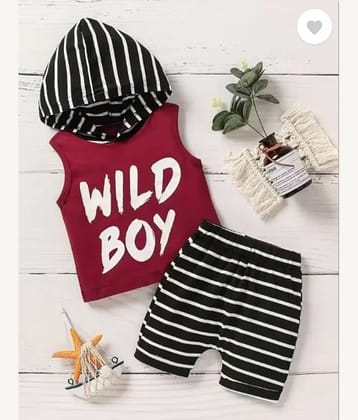 CUTEVIBE Pack of 1 Baby Boys Cotton Blend T-Shirt & Shorts Set ( Maroon )